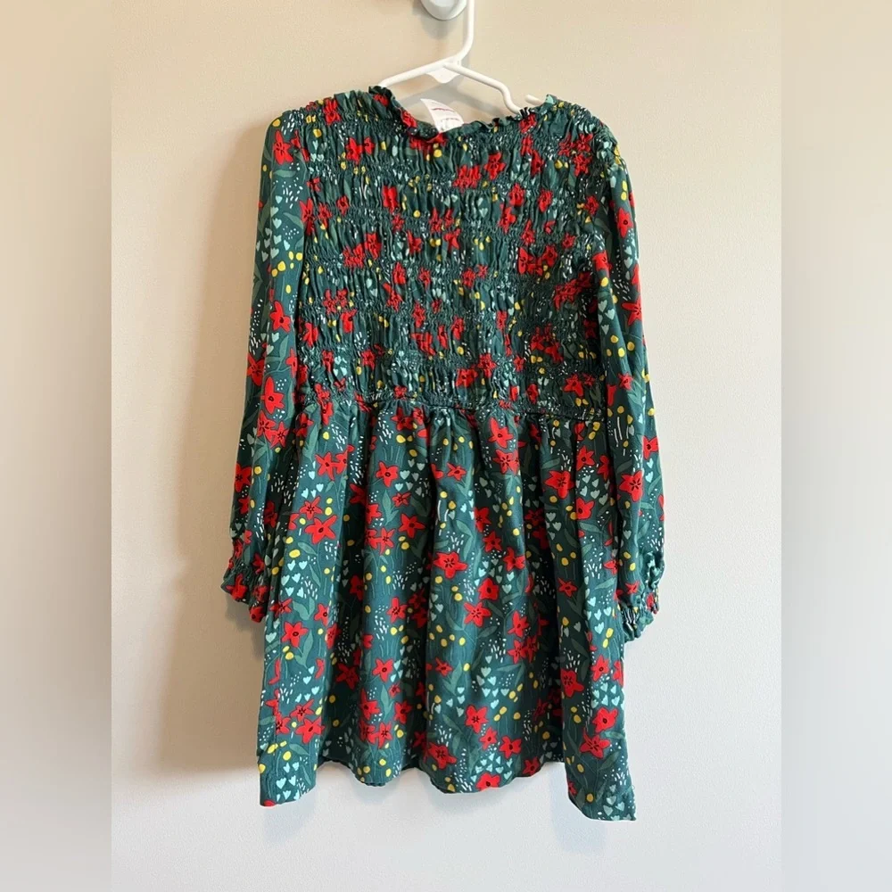 Hanna Andersson Girls Floral Smocked Long Sleeve Dress 120 6-7